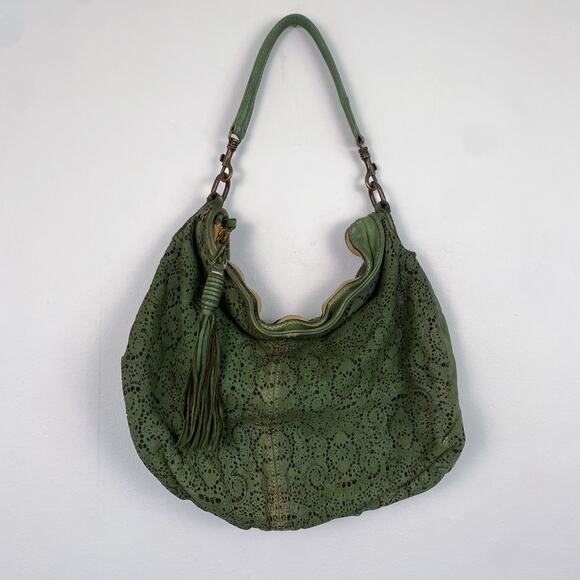 Caterina Lucchi Lazor Cut Leather Shoulder Bag Green - Picture 1 of 9